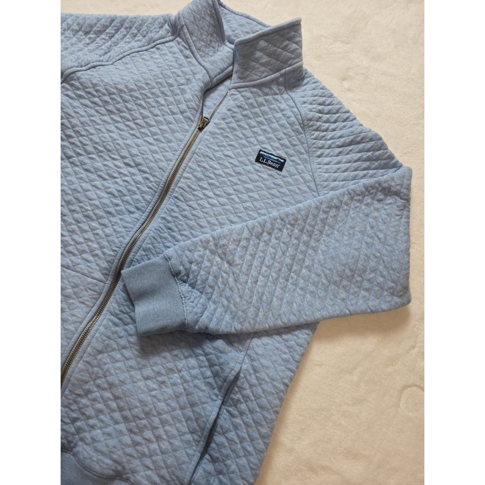 LL Bean Quilted Full Zip Sweater XLT Jacket Sweatshirt Light Blue Comfort Pocket